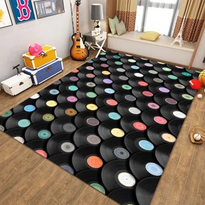 Retro Vinyl Record Pattern Rug: Musician Room Decor