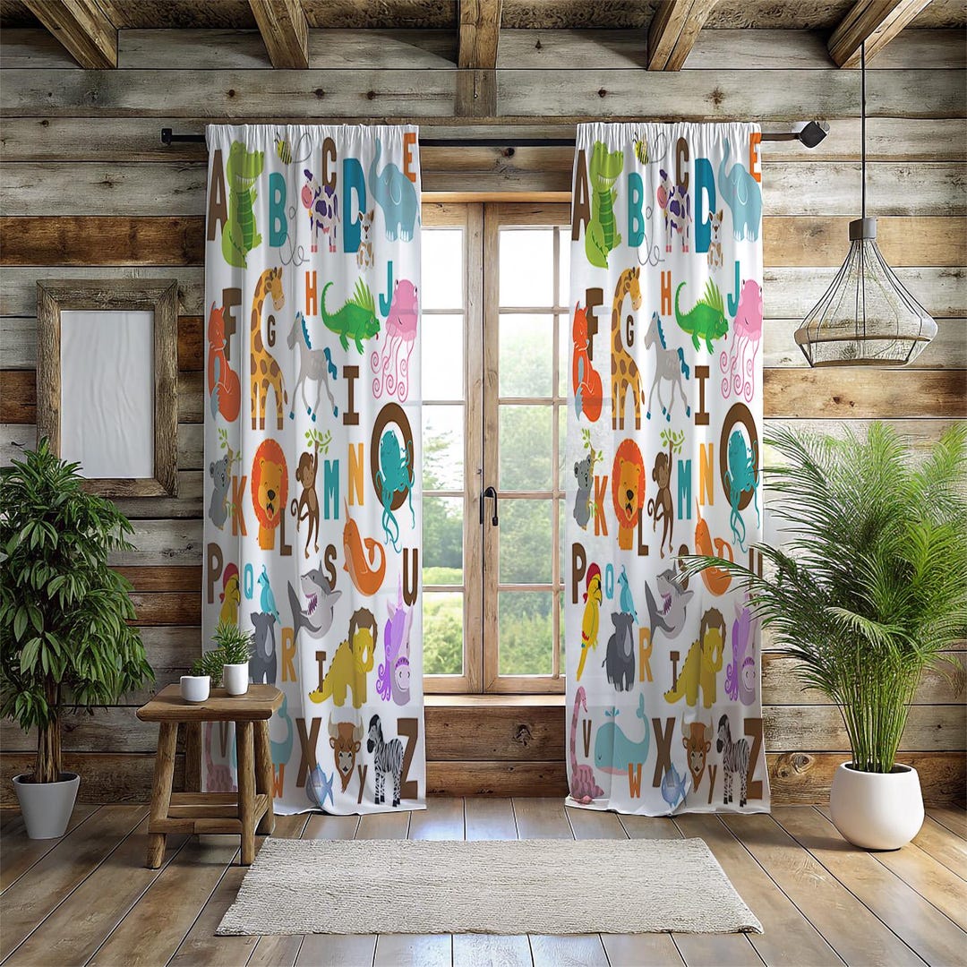 Educational Animal Alphabet Window Curtains – ABC Learning Drapes for ...
