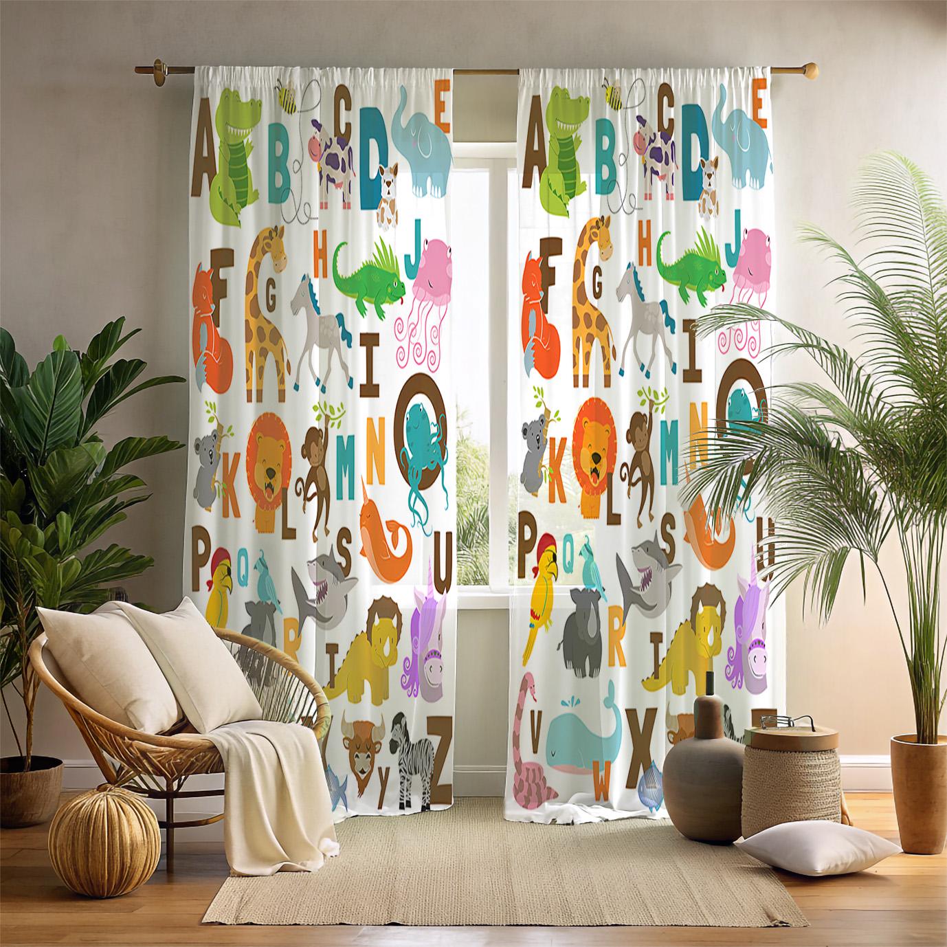 Educational Animal Alphabet Window Curtains – ABC Learning Drapes for ...