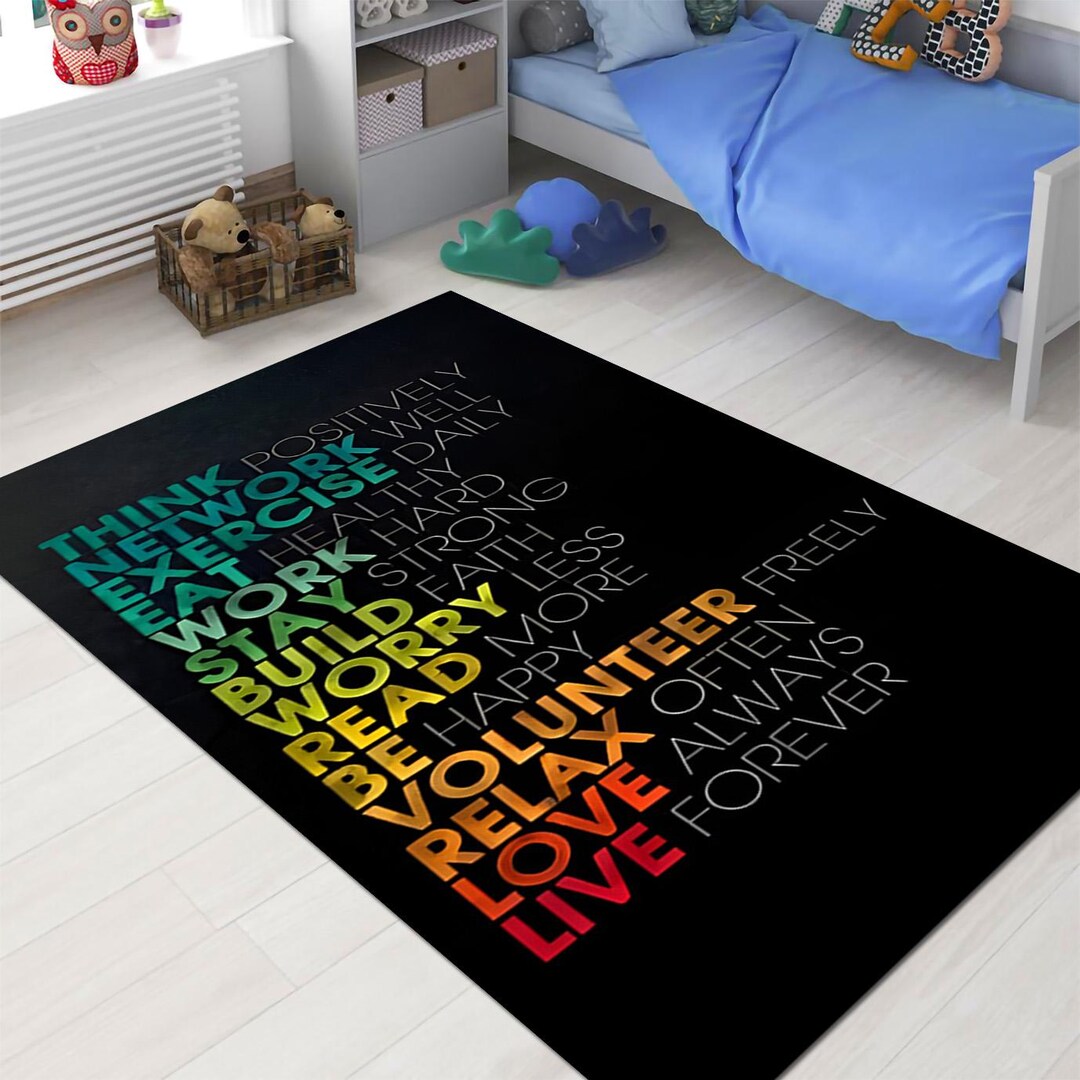 Motivational Rainbow Typography Area Rug – Positive Affirmations Teen ...
