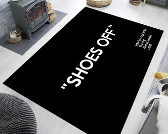 Shoes Off Area Rug, Hypebeast Style Unique carpet, Black Accent anti slip Rug