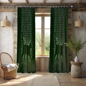 Rideaux de fenêtre Cyber Digital Code vert - 2 panneaux de rideaux binaires fictifs - Cool Tech Studio & Gamer Room Decor