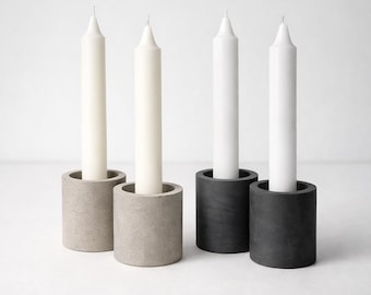 Minimalistische runde Beton-Kerzenhalter  - Grau und schwarz, Design Kerzenhalter aus Beton
