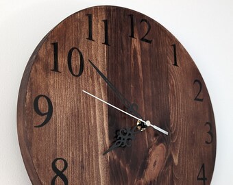 Wooden wall clock, Rustic, Dark Wood clock