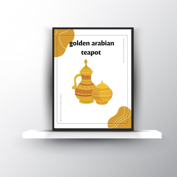 wall art | golden Arabian teapot | printable |Artistic gift |Cultural heritage |Artistic masterpiece | Traditional craftsmanship |Home decor