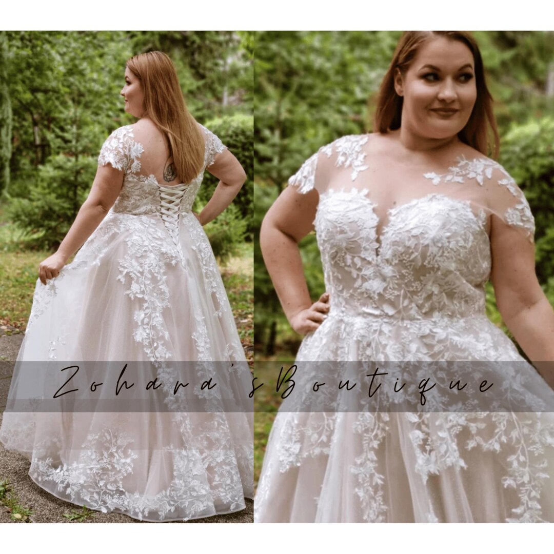 A-Line Jewel Neckline Tulle Dress Sunset Plus Size