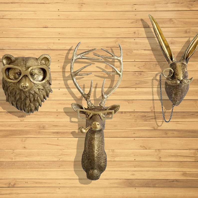 Bronze Animal Head Wall Decor, Bronze Animal Figurines, Bronze Deer