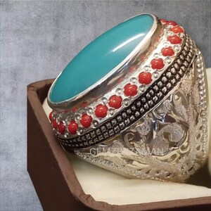 Anillo de plata de ley 925 con firoza natural para hombre