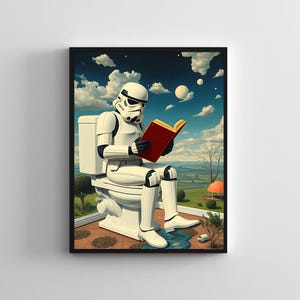 Stormtrooper on the Toilet Dreamscape, Starwars muurposter, grappig, star wars, coole prints, grappige toiletkunst, kunst aan de muur toilet, badkamer