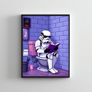 Stormtrooper Toilet, Pixel art Starwars wall poster, funny art, star wars, cool prints, Funny toilet art, Restroom wall art, livingroom