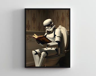 Stormtrooper toilet 1, Starwars wall poster, Starwars painting, Storm trooper wall art, Starwars prints, Funny toilet art, Restroom wall art