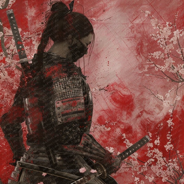 The Dark Samurai #4 - Carmine Calm. Crimson Samurai, Red Black Samurai, Ethereal Art, Metaphysical, Japanese Warrior, Dark Art, Edo style