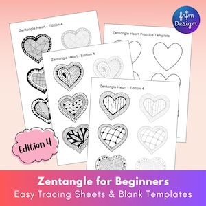 Zentangle Tracing Worksheets, Boho Heart Ethnic-Inspired Doodle Art Sheets | Fine Line Ink Patterns, Printable Drawing & Coloring Practice