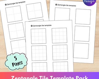 May include: A stack of white Zentangle tile template pages with grid patterns for tangle drawing and pattern practice. The text "Zentangle Tile Template Pack" and "Blank Doodle Grids" are visible.