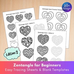 Zentangle Practice Pages – Bold & Easy Heart Doodle Tracing Templates | Beginner-Friendly Drawing, Printable Art Activity