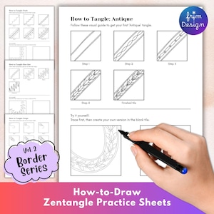 How to Draw Border & Ribbon Zentangle Patterns | Step-by-Step Beginner Practice Sheets | PDF