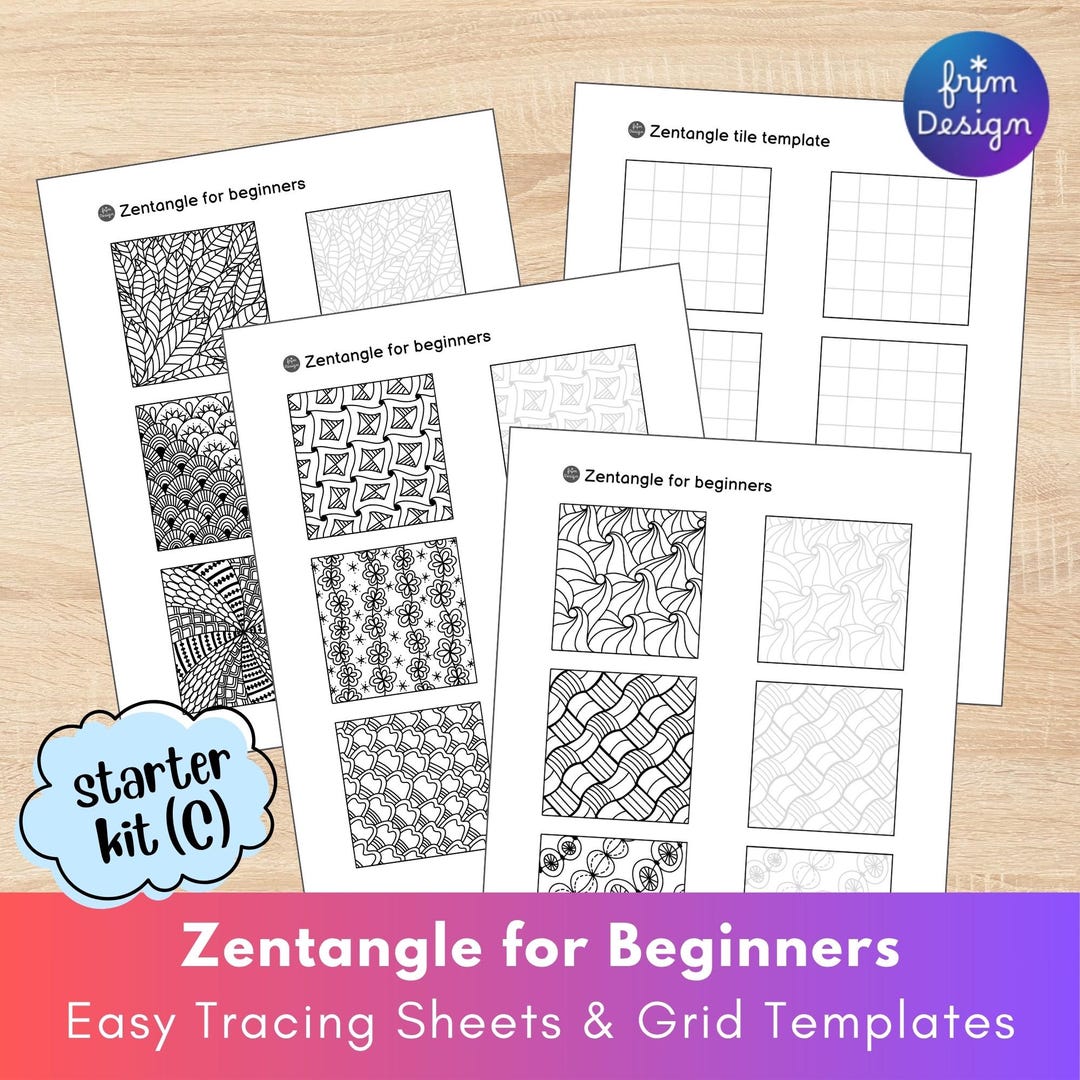 Zentangle Beginner Kits – Traceable Pattern Practice Worksheets +