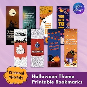 Halloween Bookmarks – Spooky Cute Bookmarks Printable Set of 8, Fun Halloween Designs for Readers, Gifts & Favors, Instant Download PDF PNG