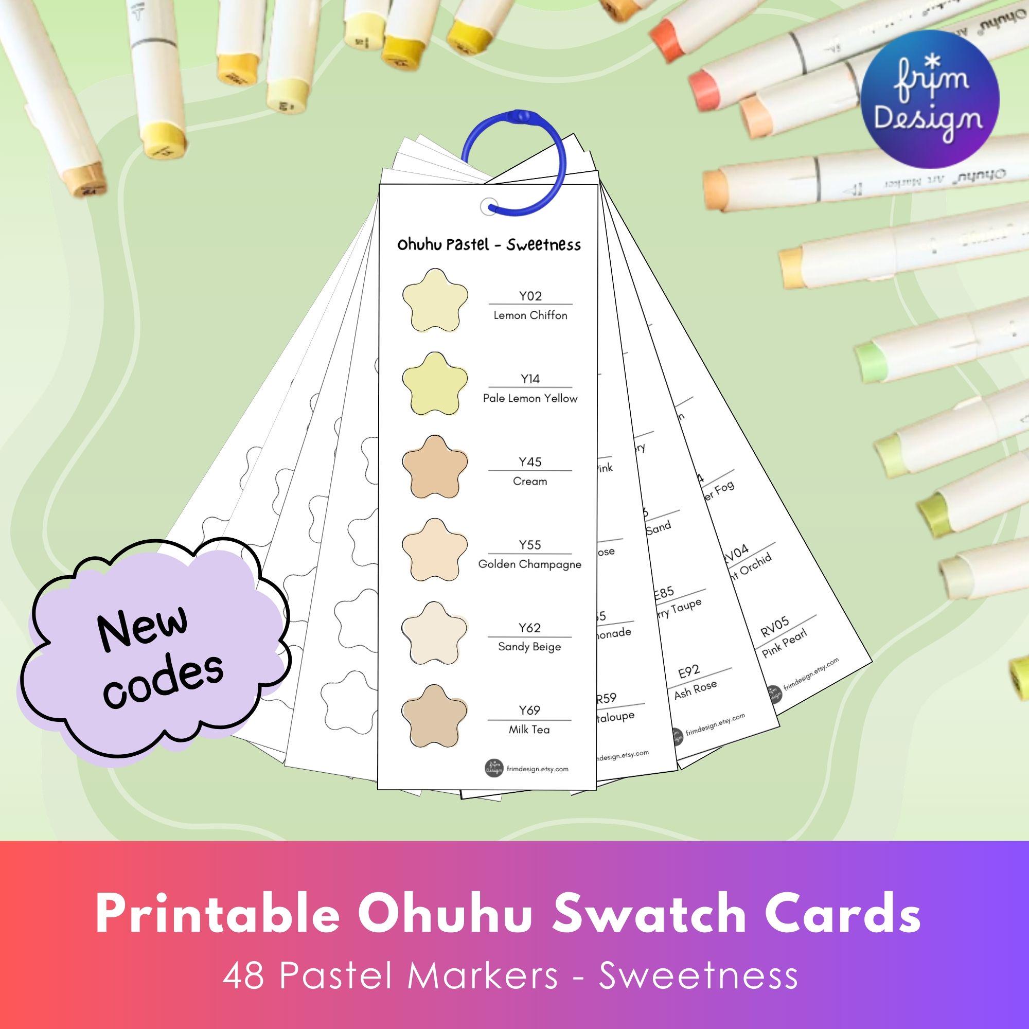 Ohuhu Sweetness Swatch Cards – Printable 48-color Chart, Pre-filled ...