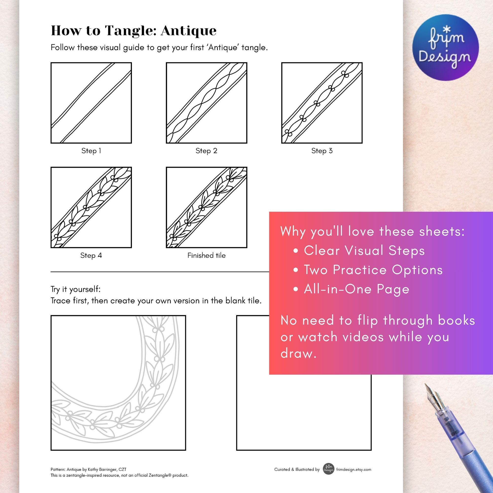 Zentangle Ribbon Step Out Tutorial How to Draw Border & Ribbon Zentangle Patterns | Step-by-step Beginner ...