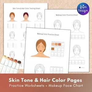 Oefenwerkbladen huidskleur en haarkleur + oefenbladen make-upgezichtskaart (afdrukbare pdf)