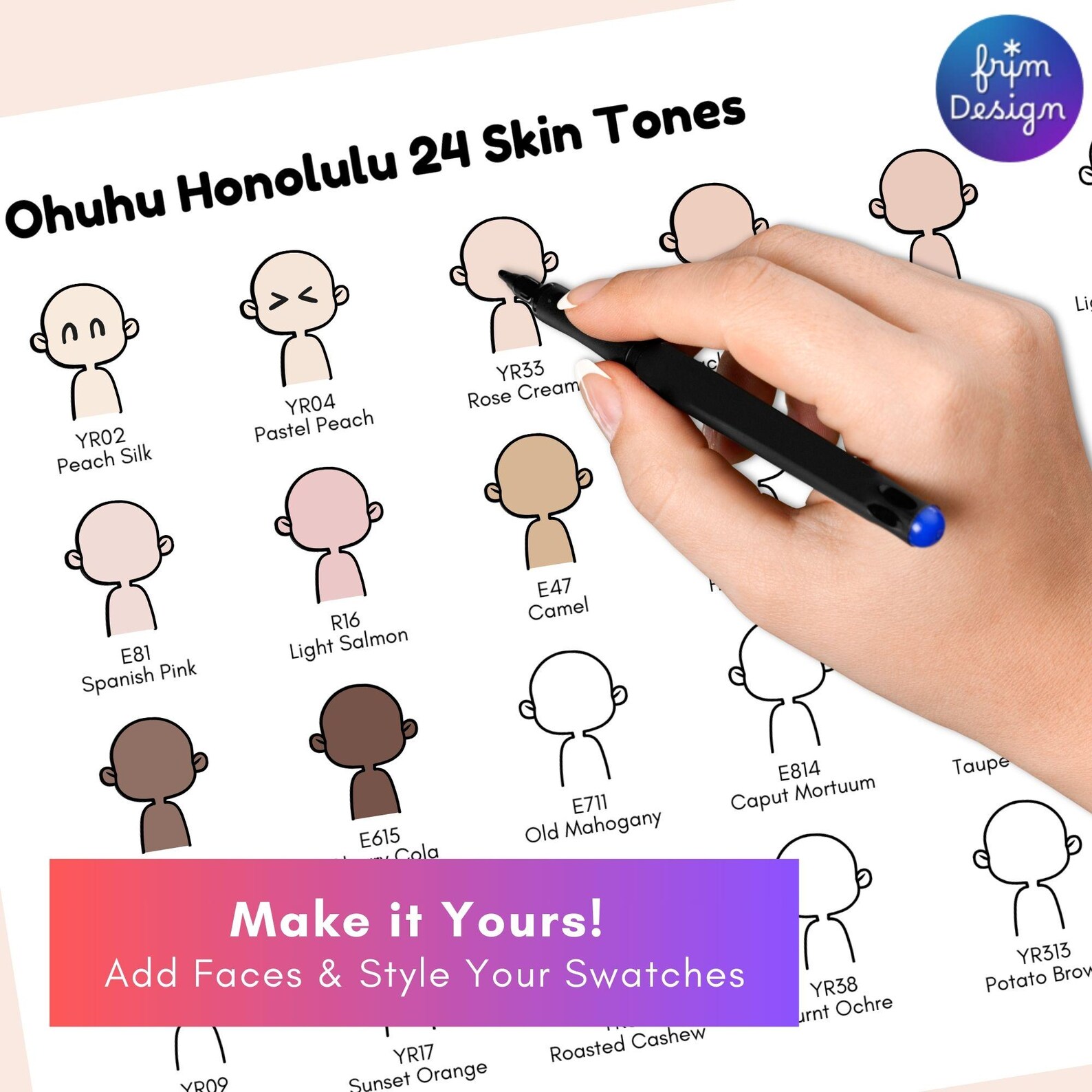 Ohuhu Skin Tone Swatch Chart: Chibi Portrait Style for 24 and 36 Set ...