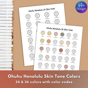 Ohuhu Skin Tone Swatch Chart – Cute Smiling Face Design for Alcohol Markers | Printable Honolulu Set (24 & 36 Colors) PDF + PNG