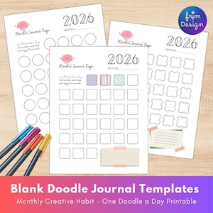 Página del Garabato del Día: Páginas de Diario de Arte / Hojas de Garabatos Diarios Imprimibles, Registro de Hábitos Creativos (Descarga PDF tamaño A4/Carta)