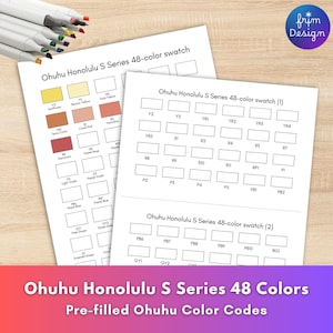 Ohuhu Honolulu S-serie 48-kleuren markeringen staalkaarten | Voorgevulde codes, staal alcoholmarker, kleurstaalblad voor Ohuhu-markers