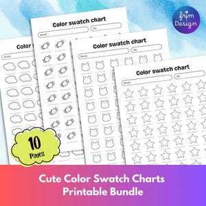 Cute Color Swatch Charts – Printable Alcohol Marker Swatch Sheets with Fun Shapes | 48 Swatches Per Page | PDF + JPEG, A4 & US Letter
