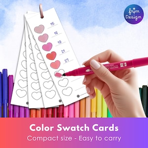 Schede campione di colori a forma di cuore – Grazioso organizer per tavolozze stampabile per artisti e artigiani / Foglio A4 compatto