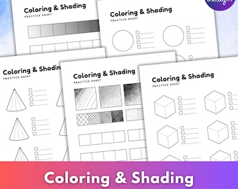 Shading Practice Sheets - 12 Printable Worksheets for Learning Gradient, Color Blending, and Gradation Techniques