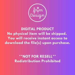 K&ouml;nnte beinhalten: Eine Grafik f&uuml;r ein digitales Produkt mit einem Farbverlauf von Rot zu Violett. Sie zeigt ein wei&szlig;es kreisf&ouml;rmiges Logo mit dem Text 'frim Design' und wei&szlig;en Text mit 'DIGITAL PRODUCT', 'No physical item will be shipped' und '**NOT FOR RESELL**'.