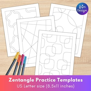 Blank Zentangle Practice Templates, Creative Mindful Art Worksheets, Zen Doodle Practice Sheets, Printable Designs for Stress Relief & Focus