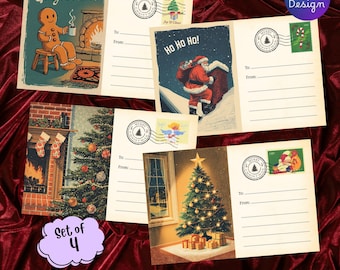 Tarjetas navideñas vintage imprimibles / Paquete de postales navideñas antiguas / Tarjetas navideñas retro de descarga instantánea