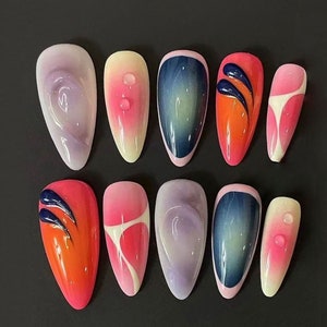 colorful graffiti hand painted nail/ custom press on nails/ hand made Press on Nails/Faux Acrylic Nails/ Gel Nails/Press on Nails