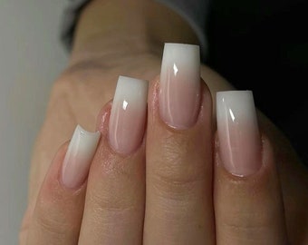 ombre white classic nails / hand painted nail /custom press on nails/ hand made Press on Nails/Faux Acrylic Nails/ y2k Nail