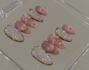 3d flower  Press On Nails: Handmade custom Gel Nails