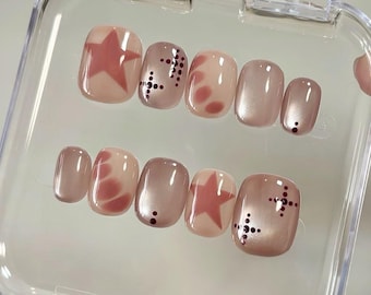 pink dot star Press On Nails: handmade custom Nails