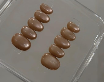 soft brown Eye Press On Nails: Handmade custom Nails