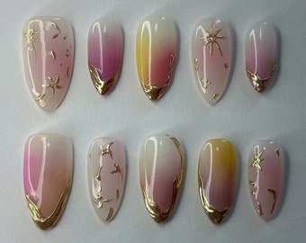 ombre color hand painted nail/ custom press on nails/ hand made Press on Nails/Faux Acrylic Nails/ Gel Nails/Press on Nails