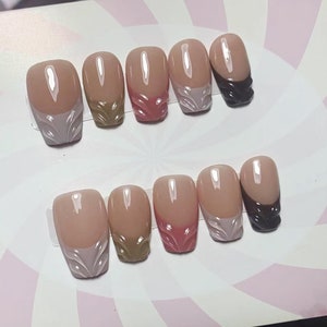 3d multi color french nail/ custom press on nails/ hand made Press on Nails/Faux Acrylic Nails/ Gel Nails/Press on Nails