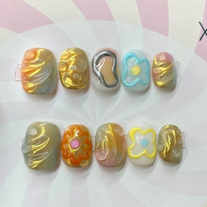 Colorful 3D Summer Press On Nails: Y2K Faux Acrylic Nails