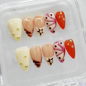 Y2K Graffiti Press On Nails: Japanese Style Hand-Painted Faux Nails