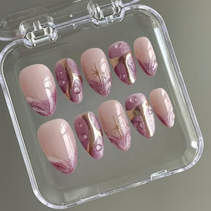 purple glitter gold chrome nails/ custom press on nails/ hand made Press on Nails/Faux Acrylic Nails/ Gel Nails/Press on Nails