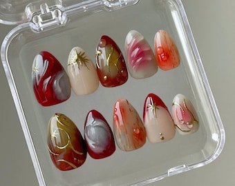 Hand Painted Ombre French Press On Nails: Y2K Faux Acrylic Nails
