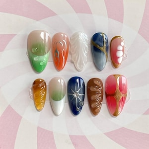 colorful graffiti hand painted nail/ custom press on nails/ hand made Press on Nails/Faux Acrylic Nails/ Gel Nails/Press on Nails