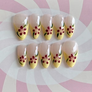 French flower nails/ custom press on nails/ hand made Press on Nails/Faux Acrylic Nails/ Gel Nails/Press on Nails
