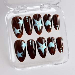 Blue Star Press On Nails: Handmade Faux Acrylic Gel Nails