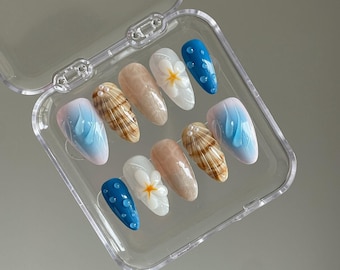 3D Seashell Press On Nails: Custom Faux Acrylic Gel Nails